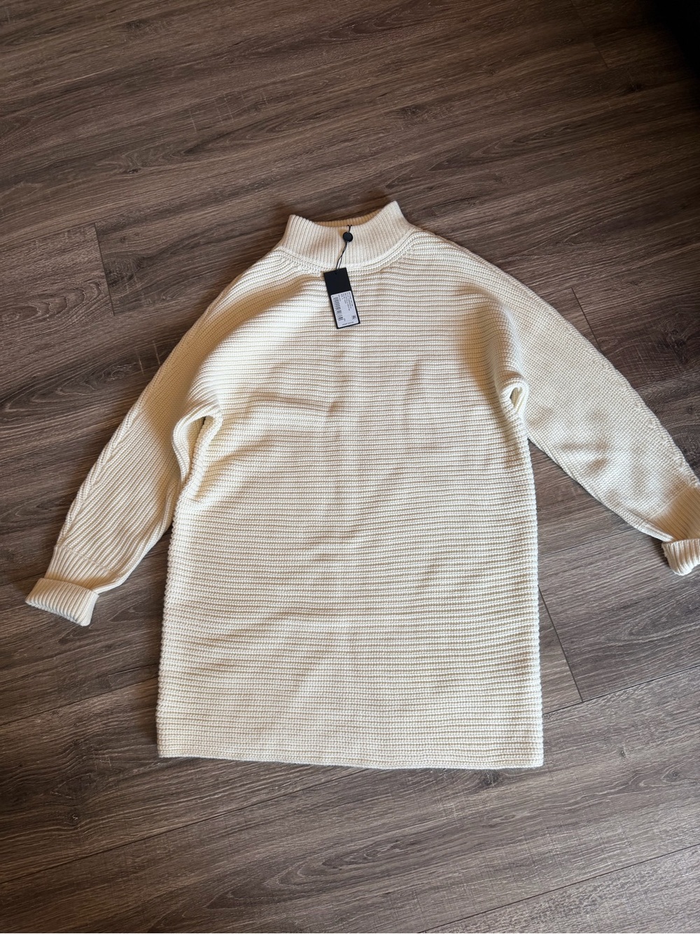 Gianni Bini Cream Ribbed Mock Neck Sweater Dress